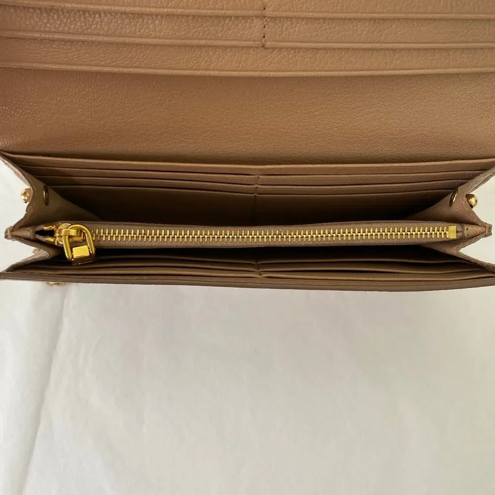 Authentic Miu Miu Beige Leather Wallet on Chain Gold Logo Crossbody - Picture 4 of 16